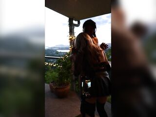 Sissy Lola Ebony Vinyl Suit and Heels Stiletto Kiss and Suck Stessy and Get Butt Licked at Sunset