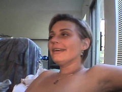 Short haired blonde slut with big tits Beth loves to suck cock all day