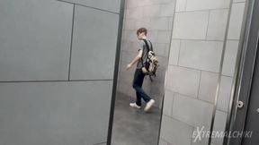 Naked in public toilet