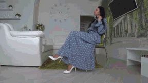 Dangling and toe topping in white shoes and nude pantyhose c