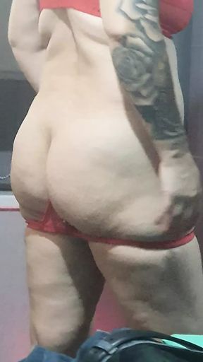 Step mom in red bikini get undressed in front of step son