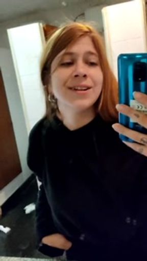Bad girl doing a mess on public bathroom