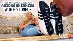 I have my old Adidas sneakers cleaned ( Shoe Worship with Goddess Sheila - English spoken ) - FULL HD MP4