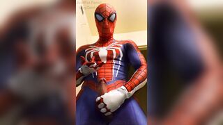 spiderman wank off and spunk in ps4 replica suit