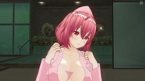 3D HENTAI: Girlfriend in pink robe rides dildo and cums