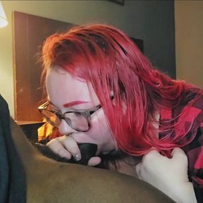 Redhead Aubrey Bigbabe304 Slobbers on a Big Fat Black Cock