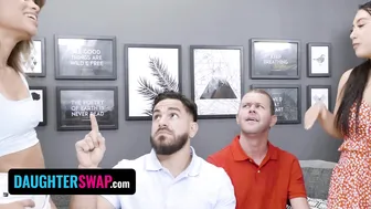 Mina Moon and Destiny Cruz Share Stepdad's Cocks in Taboo Foursome