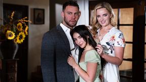 ”MILF step mom swaps teen stepdaughter for a threesome with hubby”