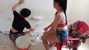 I'm Remodeling the Room with My Stepsister and We Get Horny and End up in Rich Lesbian Sex