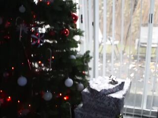 Teasing nude Christmas present thick Latin chick