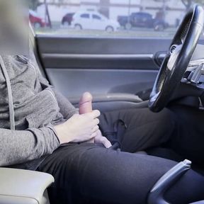 PUBLIC STREET MASTURBATION: Jerking off in the car while people are walking around me - Big Cumshot