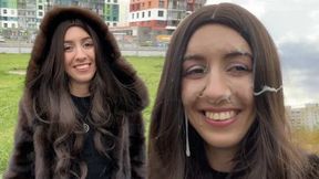 Fur Coat Girl Thanks Helper with Facial Reward