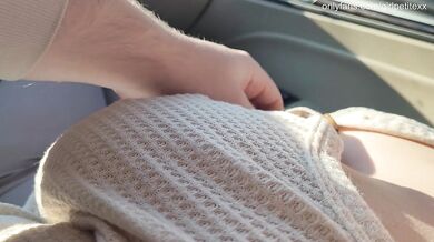 Gently Touching Sensitive Hard Nipples in Sweater with Big Tits and No Bra