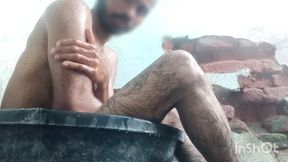 Desi Indian boy is taking a bath naked