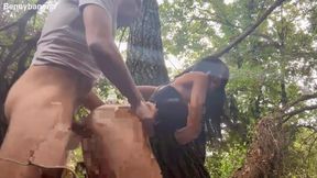 Rossa Vaxx gets fucked and creampied by best friend in the jungle