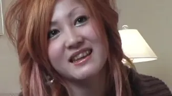 Japanese redhead slut sucks cock and gets creampied in missionary