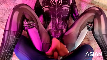 Asian Spidergirl in tight suit creampied. Special Halloween!