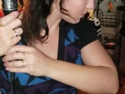 Upskirt no panties doing hair