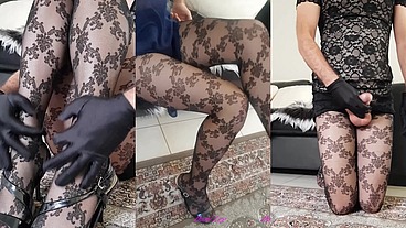 Mobile Video of Dani_Leg in Sexy Black Pattered Pantyhose