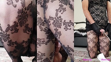 Mobile Video of Dani_Leg in Sexy Black Pattered Pantyhose
