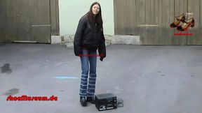 Girl in boots crushes stereo hi-fi system 1 (3044)