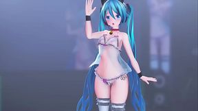 Vocaloid Idol Hatsune Miku dances naked with toys and shows off her shaved pussy