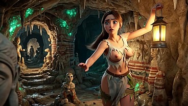 Lara Croft Discovers Hidden Amazon Treasure and Embraces Beautiful Blonde Ancestral Spirit in the Golden Caves (AI Generated)