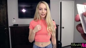 Cute Blonde stepsister Lily Larimar sucks my big black cock to get my credit card