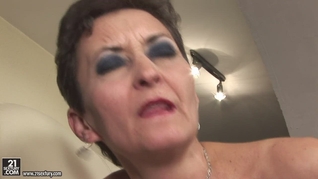 Grandma, what a massive cunt you've got! Let's fuck you together with my son!