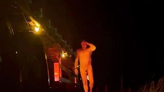 Trucker Takes Off bare at roadside