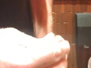 Wanking my uncut cock in the restaurants bathroom