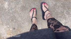 Walk with me and stare at my feet in sandals, flip flops, flats, vans, milf feet