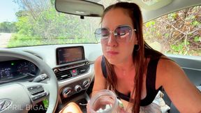 Drinking Liters of Pee in All Day, We Get "caught" High Risk, Anal Creampie Out of the Car