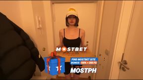 Young Brunette Goth Delivers More Than Pizza, Gives Fierce BJ In HD To Save Job