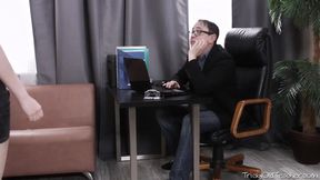 Tender seductress flirts her way into old teacher's classroom for a good fucking