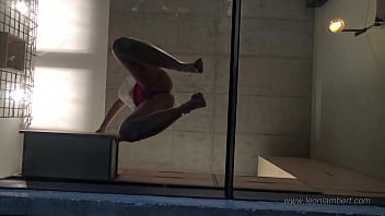 Glass Floor House from Bottom to see my wife&acute_s ass and pussy lips visible, Big Muscled Legs