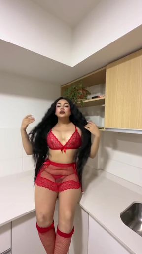 Trans beauty craves cock and shows off her big boobs