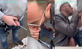 Eating ass while cruising huge cum shot raw dirty public