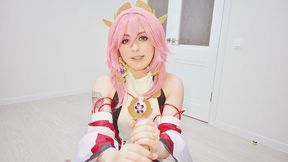 dirty gamer s dream about yae miko from genshin impact: rough sex until cumshot on virgin pink pussy