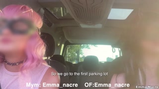 With my girlfriend and I meet three men to get fucked in the car
