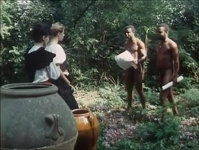 Black and white medieval party in the forest