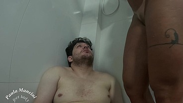 Golden shower for pig slave