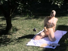 Solo eurobabe masturbating outdoors