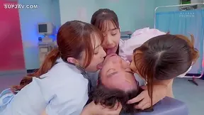 Sexy Japanese Nurses in Uniform and Stockings Suck Boss's Cock!