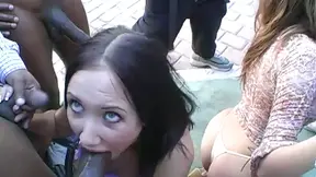 Hot Interracial Orgy: Two Tempting White Ladies Pleasure Multiple Black Dudes