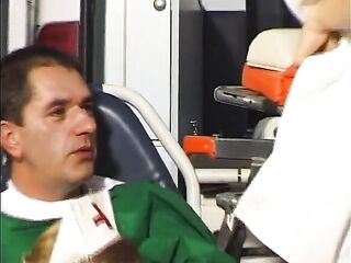 Magnificent golden-haired German nurses sharing cocks in ambulance van