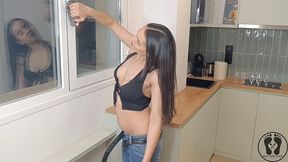 buttcrack and jeans latina submissive cleaning the kitchen
