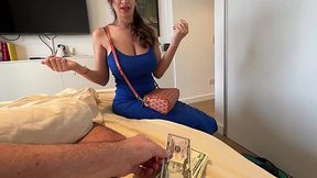 Naughty stepdaughter with big natural tits seduced her stepdad to get some money
