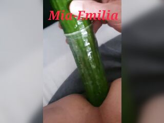 tanned teen transgender girl[@Mia-Emilia]loves to screw herself with large cucumber