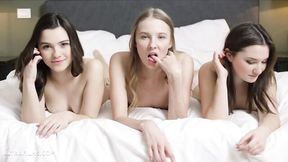 Three hotties Hayli Sanders, Eva Kay and Nimfa are enjoying hot lesbian sex